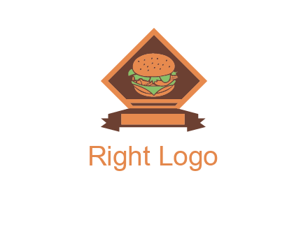 burger in rhombus with ribbon restaurant logo