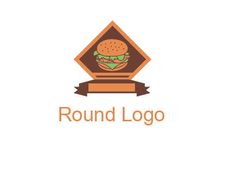 burger in rhombus with ribbon restaurant logo