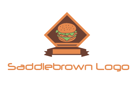 burger in rhombus with ribbon restaurant logo