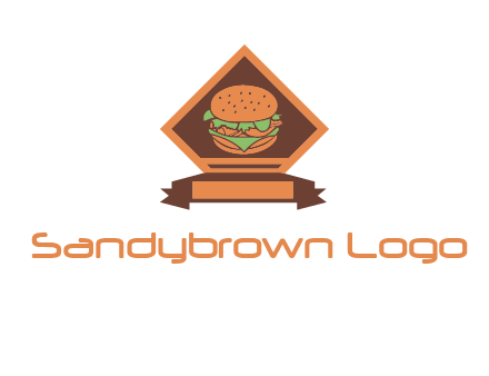 burger in rhombus with ribbon restaurant logo