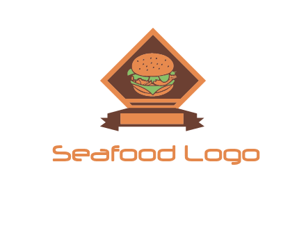 burger in rhombus with ribbon restaurant logo