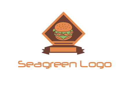 burger in rhombus with ribbon restaurant logo