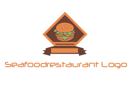 burger in rhombus with ribbon restaurant logo