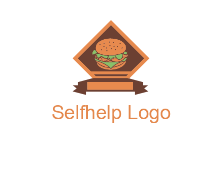 burger in rhombus with ribbon restaurant logo