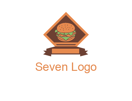 burger in rhombus with ribbon restaurant logo