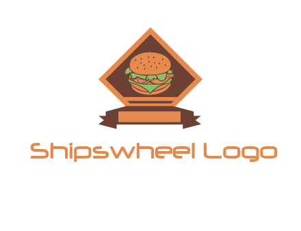burger in rhombus with ribbon restaurant logo