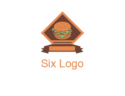 burger in rhombus with ribbon restaurant logo