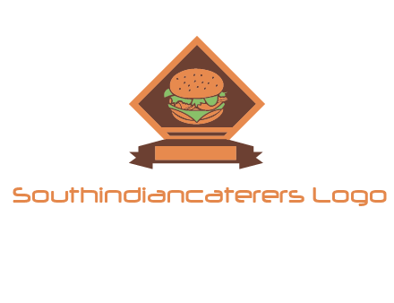 burger in rhombus with ribbon restaurant logo