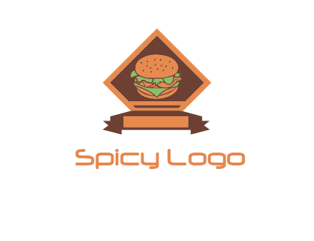 burger in rhombus with ribbon restaurant logo