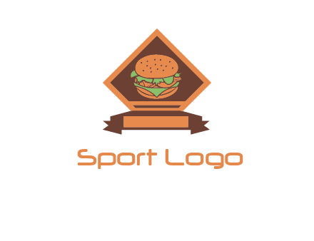 burger in rhombus with ribbon restaurant logo