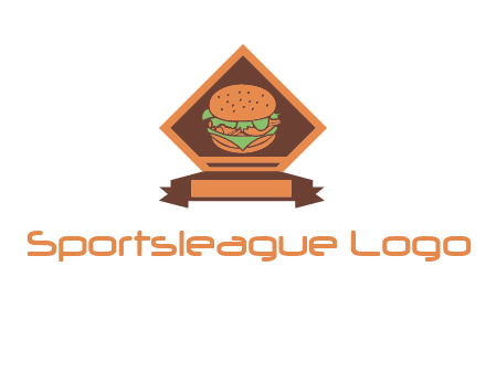 burger in rhombus with ribbon restaurant logo