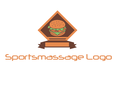 burger in rhombus with ribbon restaurant logo