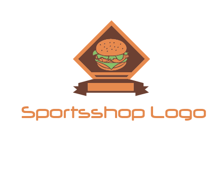 burger in rhombus with ribbon restaurant logo