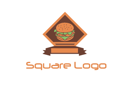 burger in rhombus with ribbon restaurant logo