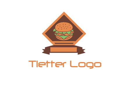 burger in rhombus with ribbon restaurant logo