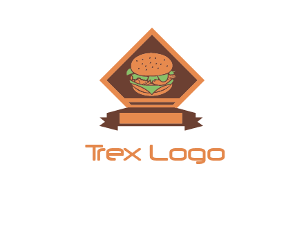 burger in rhombus with ribbon restaurant logo
