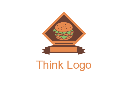 burger in rhombus with ribbon restaurant logo