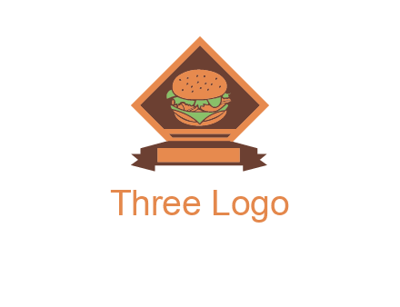 burger in rhombus with ribbon restaurant logo