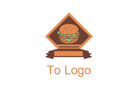 burger in rhombus with ribbon restaurant logo