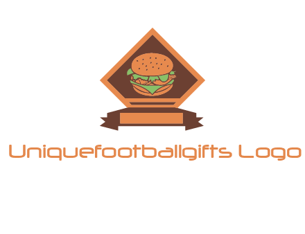 burger in rhombus with ribbon restaurant logo