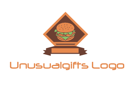 burger in rhombus with ribbon restaurant logo