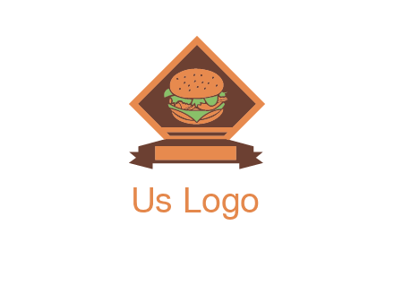 burger in rhombus with ribbon restaurant logo
