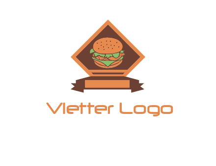 burger in rhombus with ribbon restaurant logo