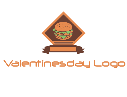 burger in rhombus with ribbon restaurant logo