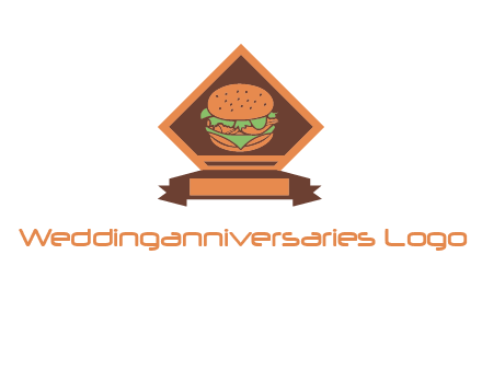 burger in rhombus with ribbon restaurant logo