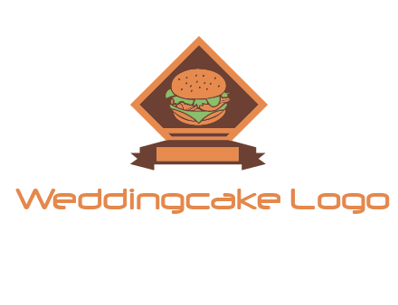 burger in rhombus with ribbon restaurant logo