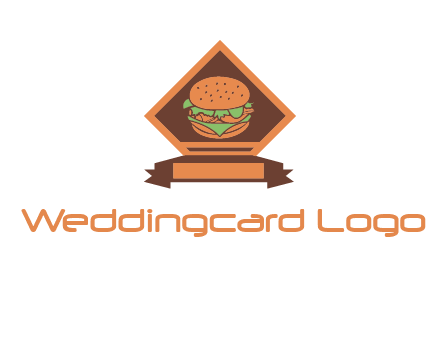 burger in rhombus with ribbon restaurant logo