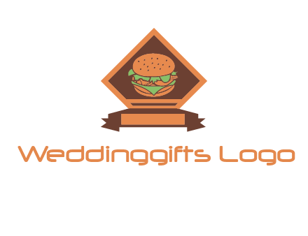 burger in rhombus with ribbon restaurant logo