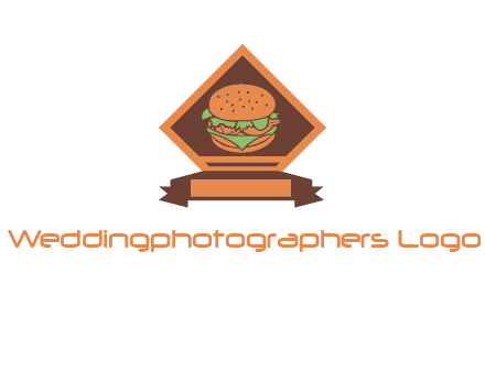 burger in rhombus with ribbon restaurant logo