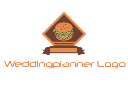 burger in rhombus with ribbon restaurant logo