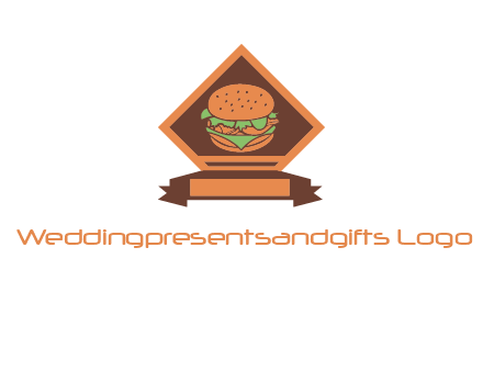 burger in rhombus with ribbon restaurant logo