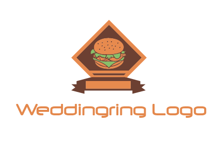 burger in rhombus with ribbon restaurant logo
