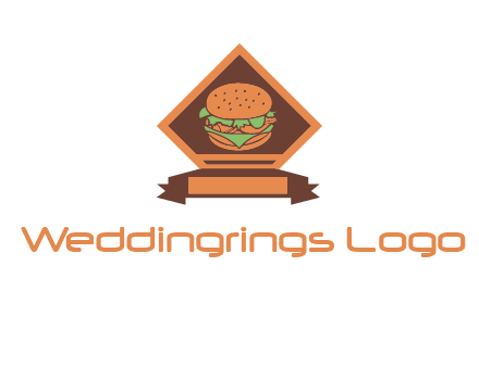 burger in rhombus with ribbon restaurant logo