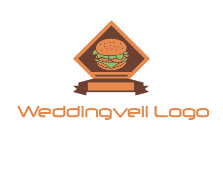 burger in rhombus with ribbon restaurant logo