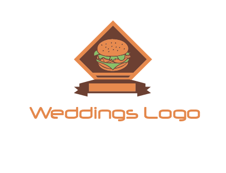 burger in rhombus with ribbon restaurant logo