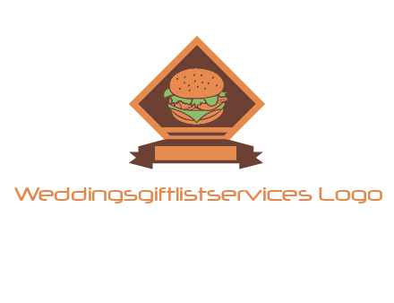 burger in rhombus with ribbon restaurant logo