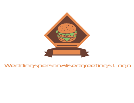 burger in rhombus with ribbon restaurant logo