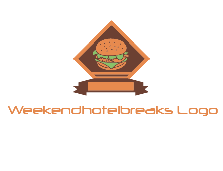 burger in rhombus with ribbon restaurant logo