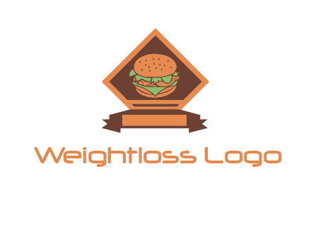 burger in rhombus with ribbon restaurant logo