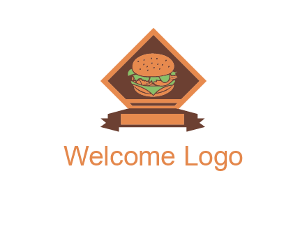 burger in rhombus with ribbon restaurant logo