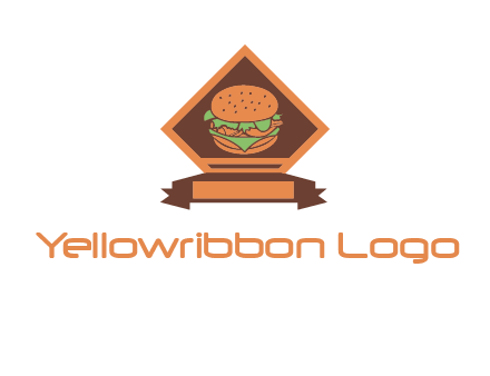 burger in rhombus with ribbon restaurant logo