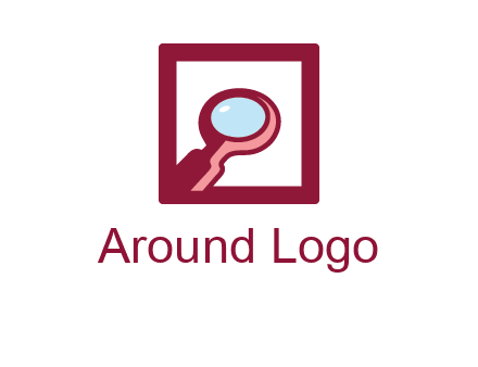 magnifying glass in square line logo icon