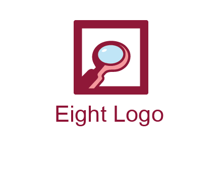 magnifying glass in square line logo icon
