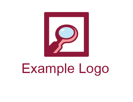 magnifying glass in square line logo icon