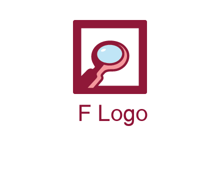 magnifying glass in square line logo icon