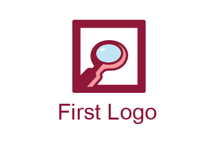 magnifying glass in square line logo icon
